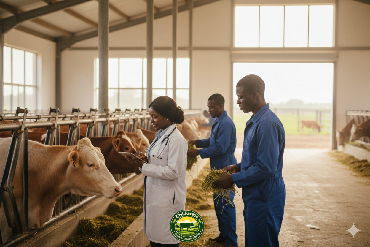 people caring for livestock